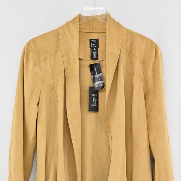 New VAKKO FOR INC INTERNATIONAL CONCEPTS Womens XL Draped Jacket Tan Faux Suede - Picture 2 of 10